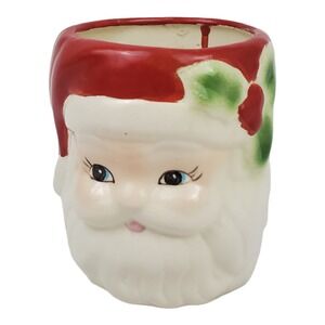 Retro MCM Ceramic Santa Head Planter Vase Holder Pencil Cup Christmas Vintage